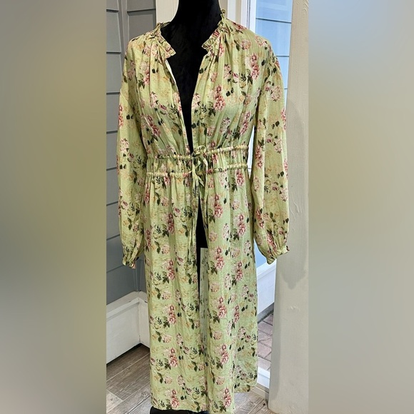 Anthropologie Current Air Green Duster One Size Floral Boho, concerts, festivals - Picture 3 of 6